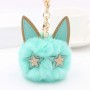 Llavero personalizado con pompón y bola de pelo de conejo falso con forma de cabeza de gato y ojos de estrella