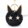 Llavero personalizado con pompón y bola de pelo de conejo falso con forma de cabeza de gato y ojos de estrella