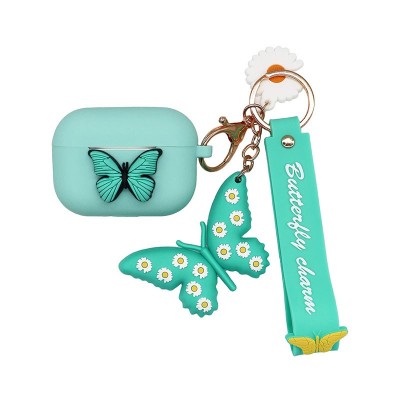 Estuche para Airpods de PVC verde menta con estampado de mariposas, regalos promocionales únicos